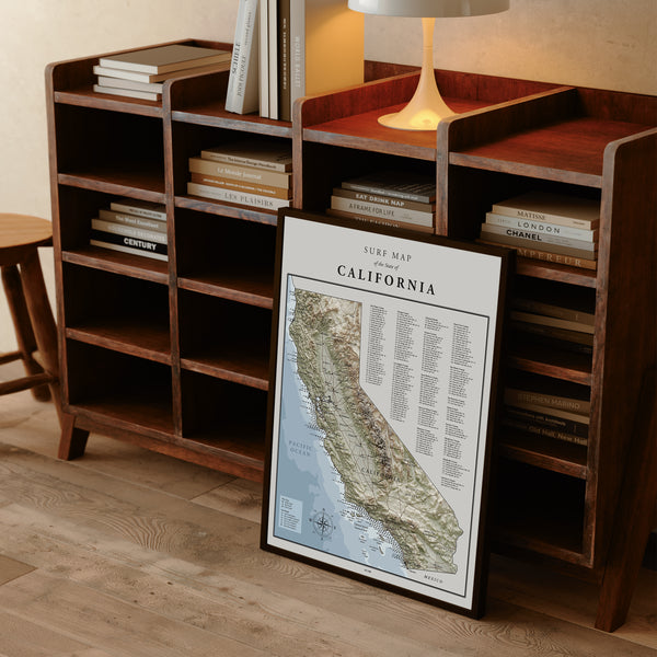 Surf Map of California - Shutter and Frame