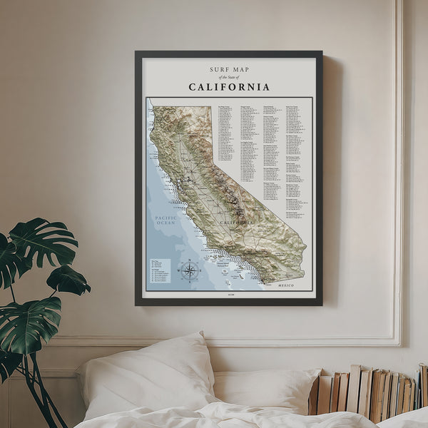 Surf Map of California - Shutter and Frame