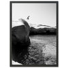 a black and white photo of a person jumping off a cliff into the ocean