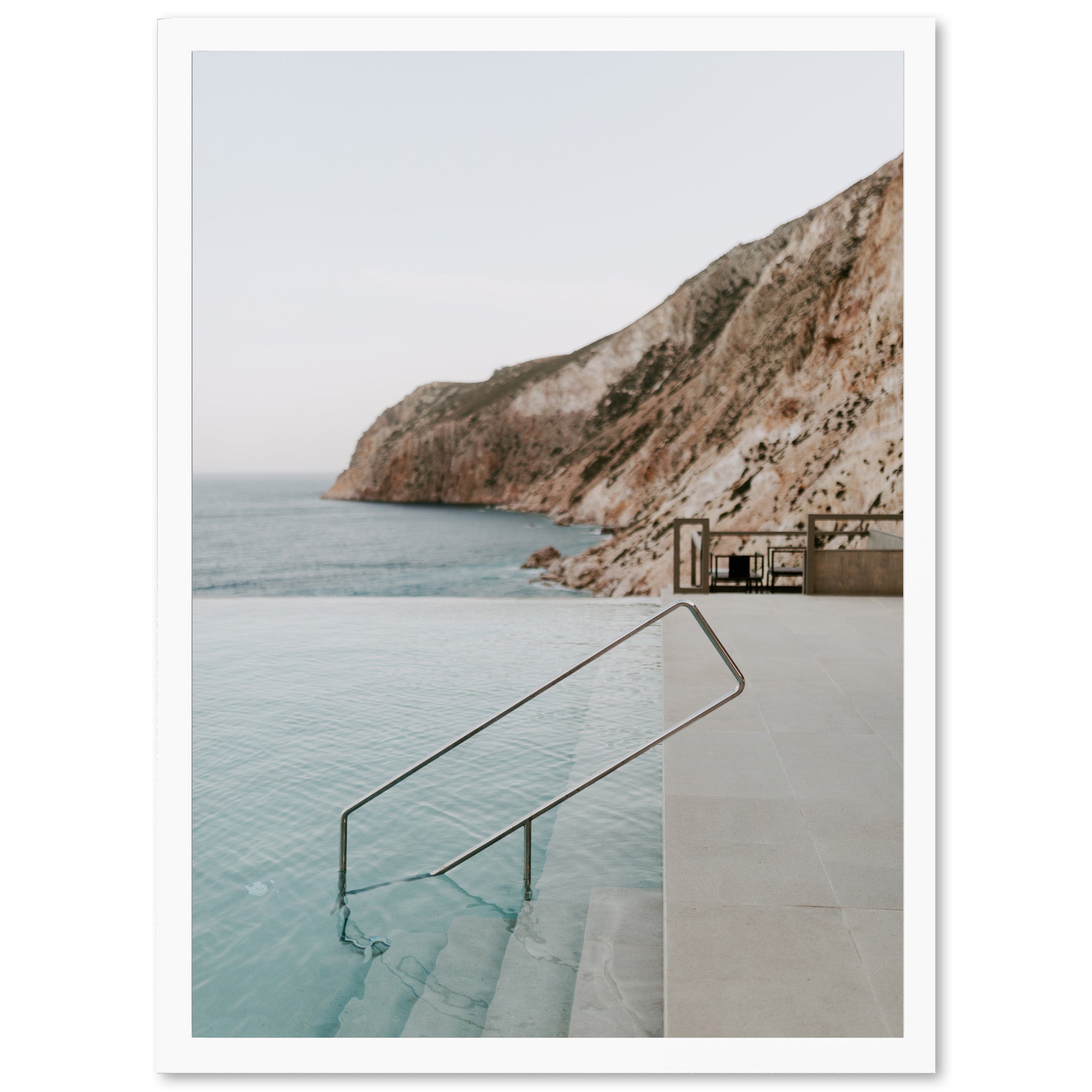 a photo of a pool with a mountain in the background