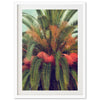 a picture of a palm tree with red flowers