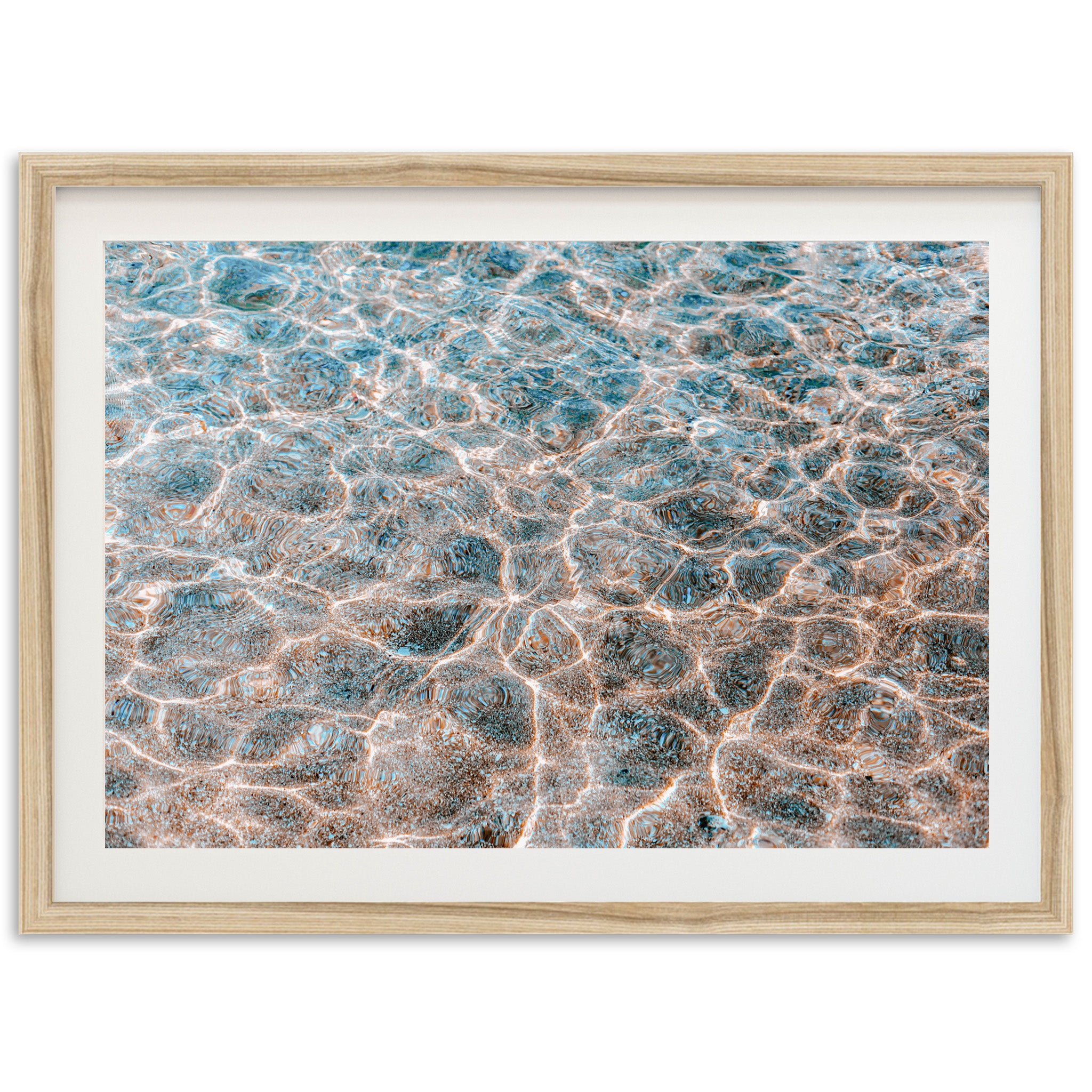 a picture of a water surface in a wooden frame