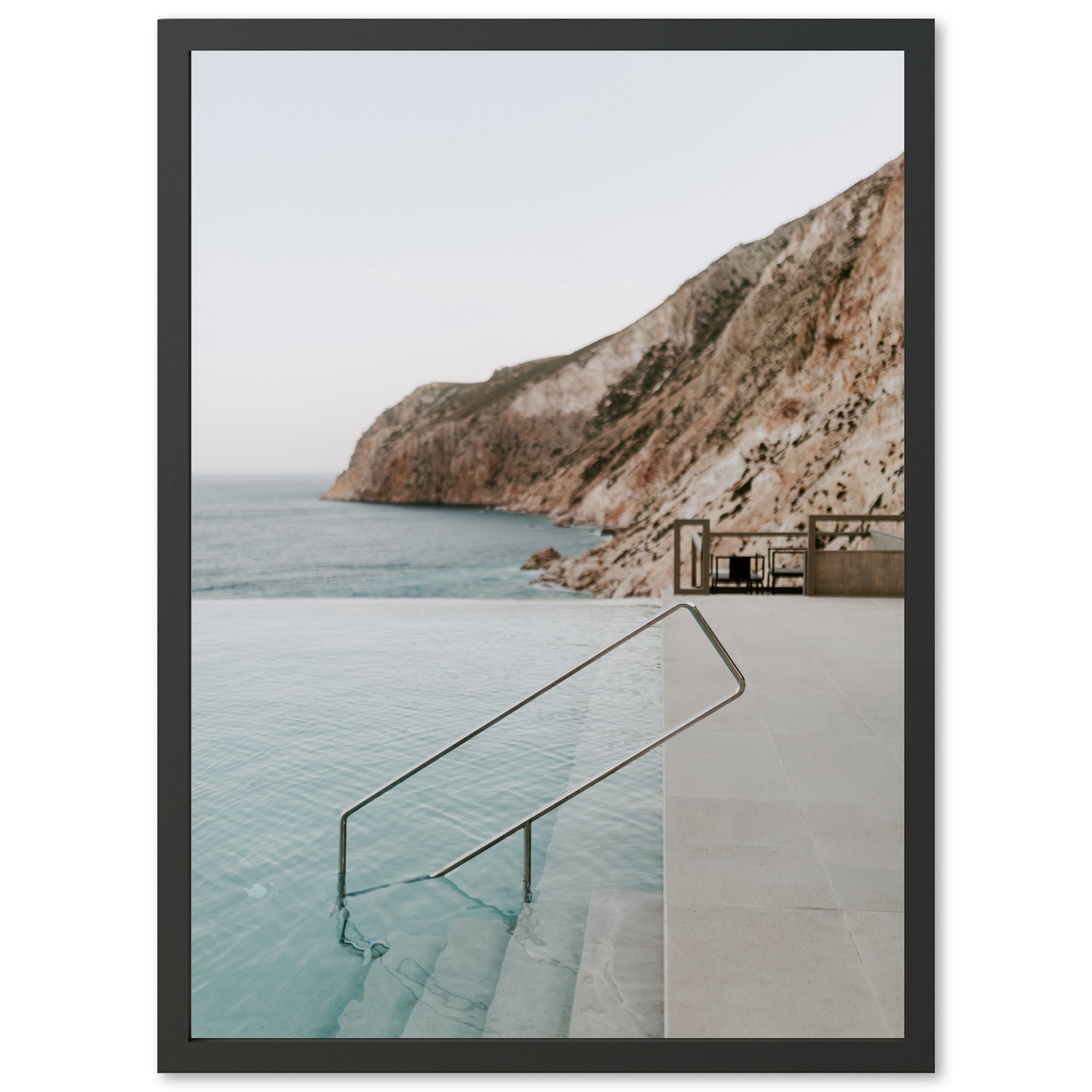 a picture of a pool with a mountain in the background