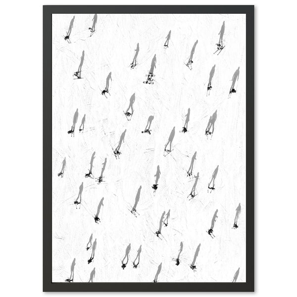 a black and white photo of skis on the snow