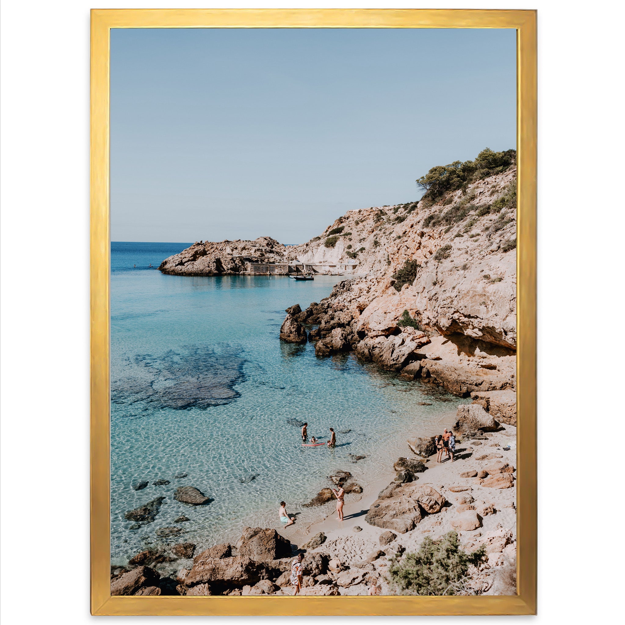 a picture of a beach with people in the water