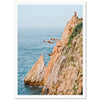 a group of people jumping off of a cliff into the ocean