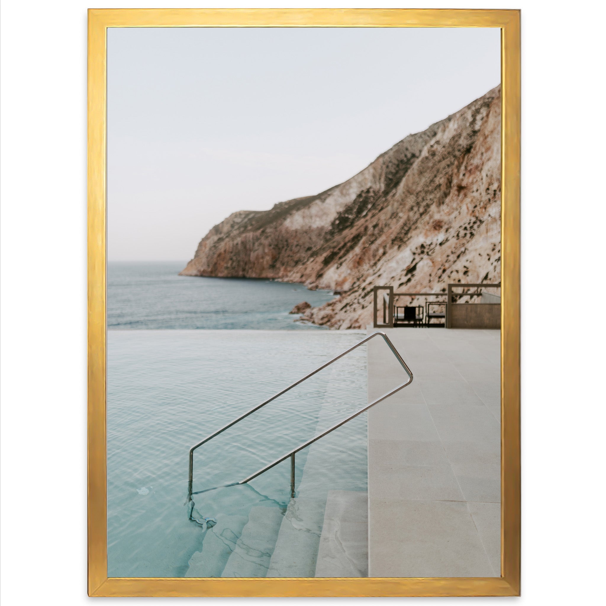 a picture of a pool with a mountain in the background