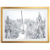 a picture of a ski lift in a snowy forest