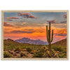 a desert scene with a cactus and mountains in the background