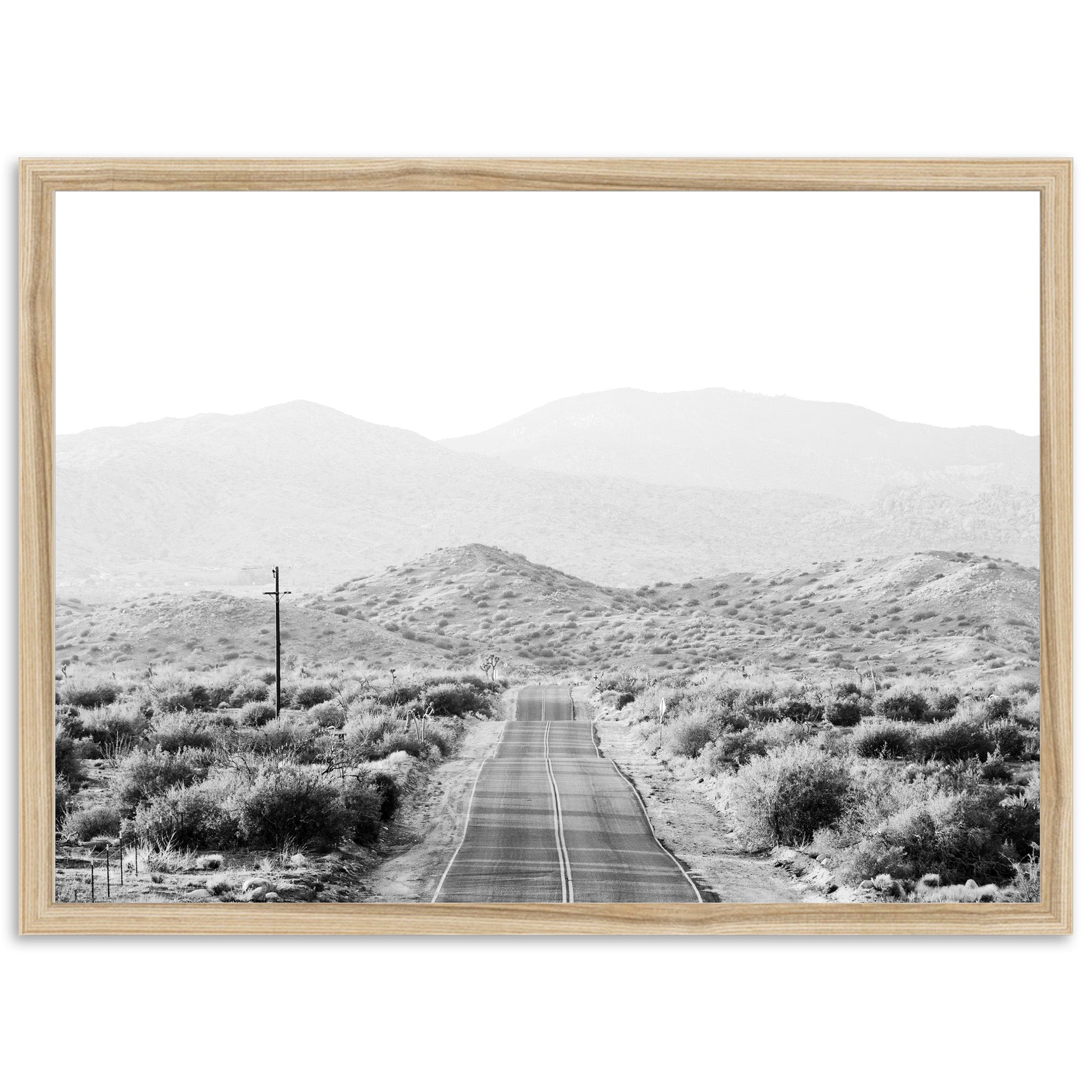 a black and white photo of a road in the desert