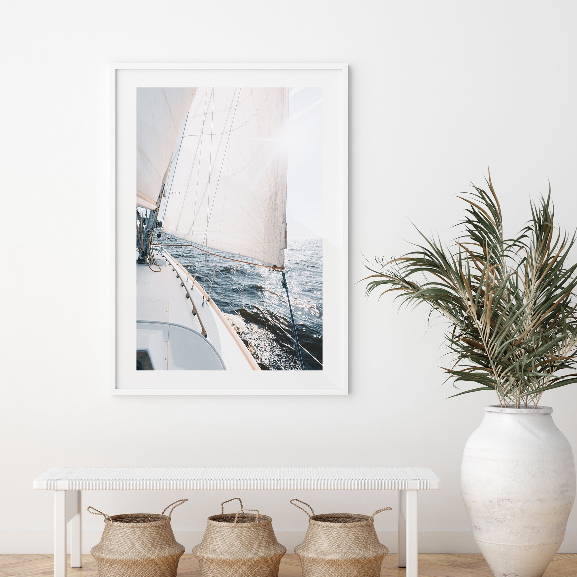 a picture of a sailboat in a white room