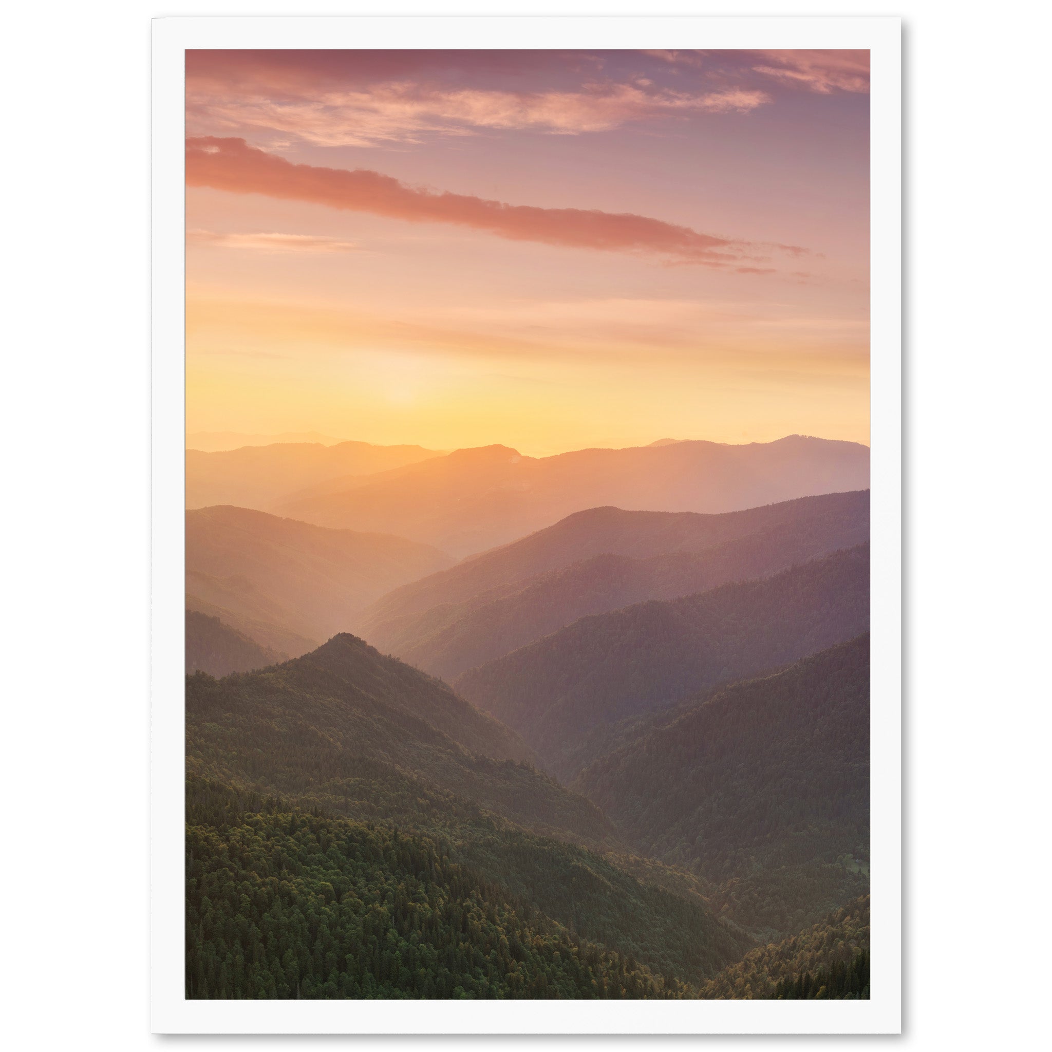 a picture of a sunset over a mountain range