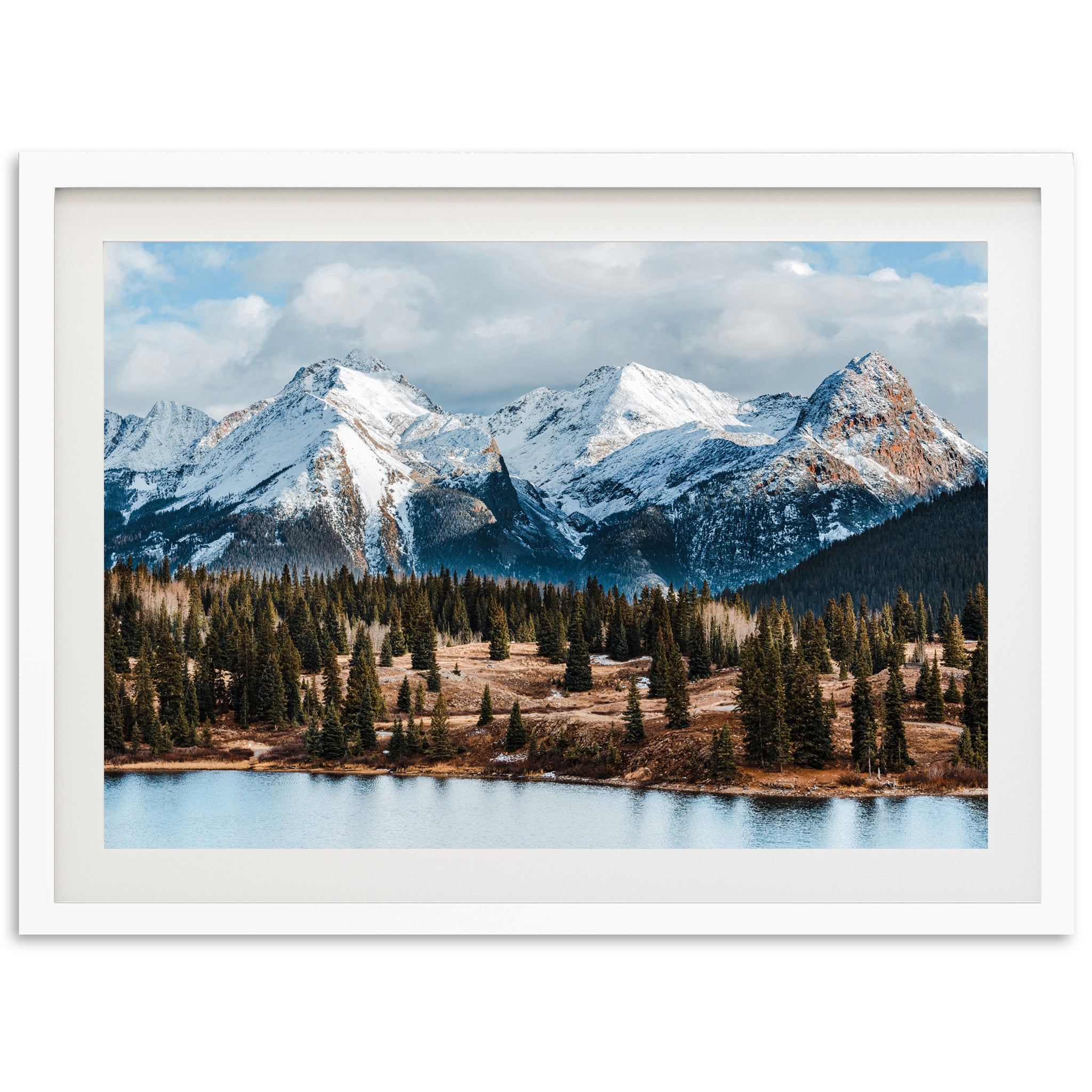 a picture of a mountain range with a lake in the foreground