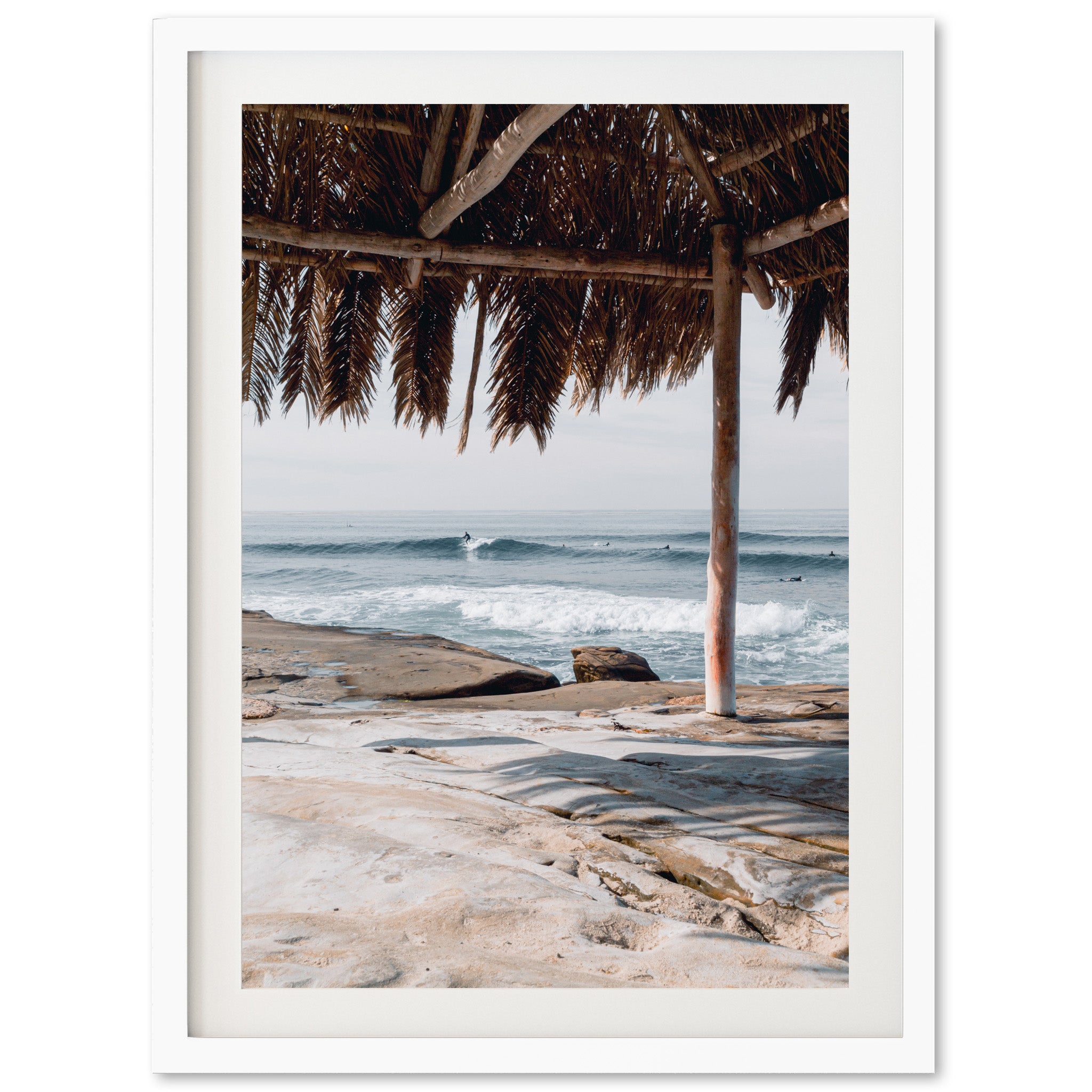 a picture of a beach under a palm tree