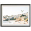 a picture of a beach with people walking on it