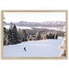 a person riding skis on a snowy surface