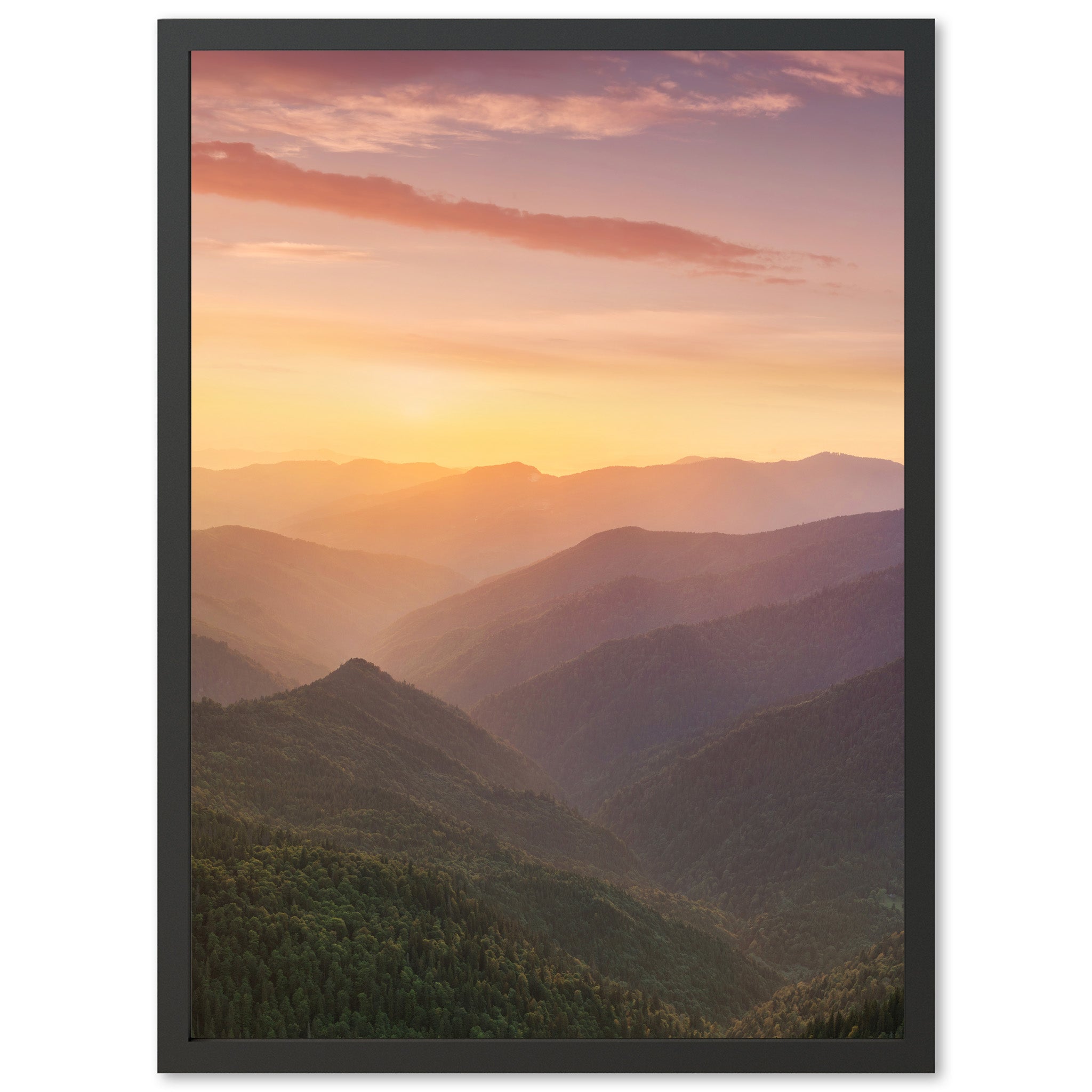 a picture of a sunset over a mountain range