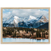 a picture of a mountain range with a lake in the foreground